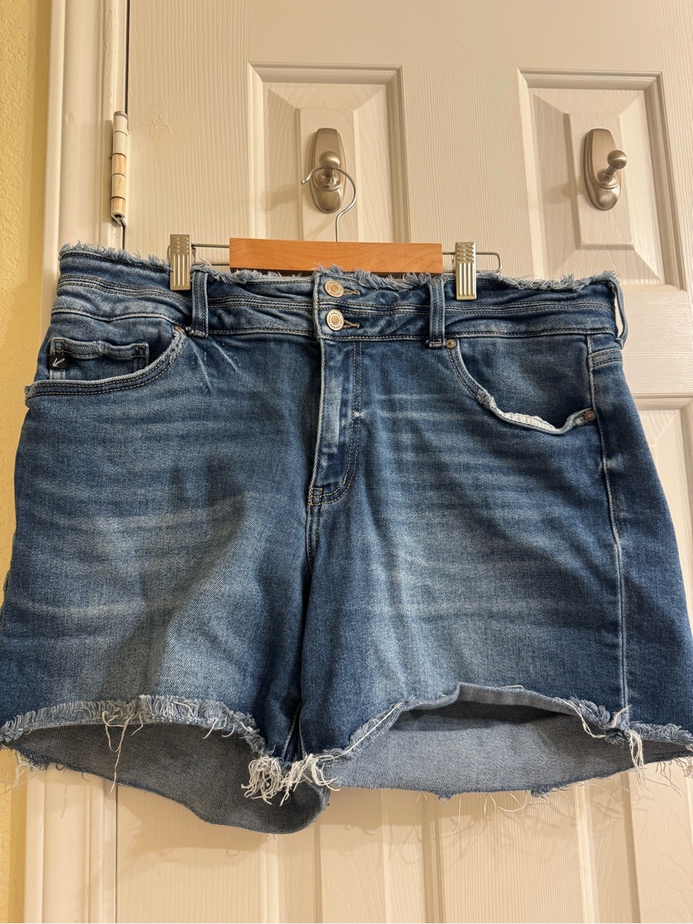 KanCan Distressed High-Rise Denim Shorts in Blue